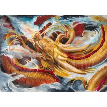 Hoogwaardige full colour print van Dragon kunstwerk op een canvasdoek opgespannen op houten lijst