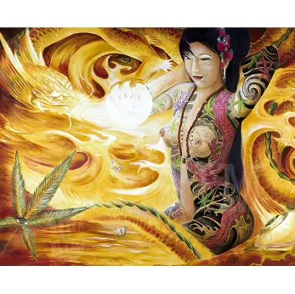 Hoogwaardige full colour print van Dragon fire kunstwerk op een canvasdoek opgespannen op houten lijst
